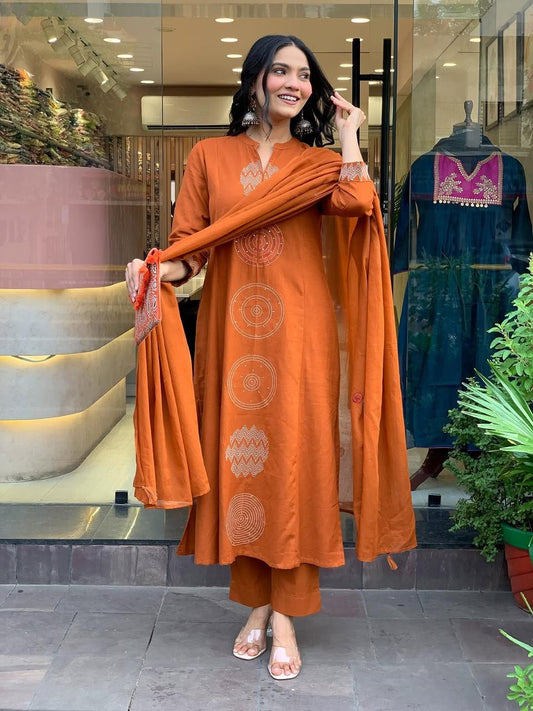 Cotton Kurta, Pant and Dupatta Set