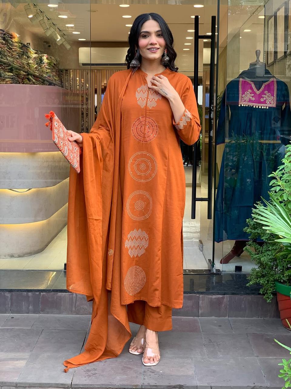Cotton Kurta, Pant and Dupatta Set