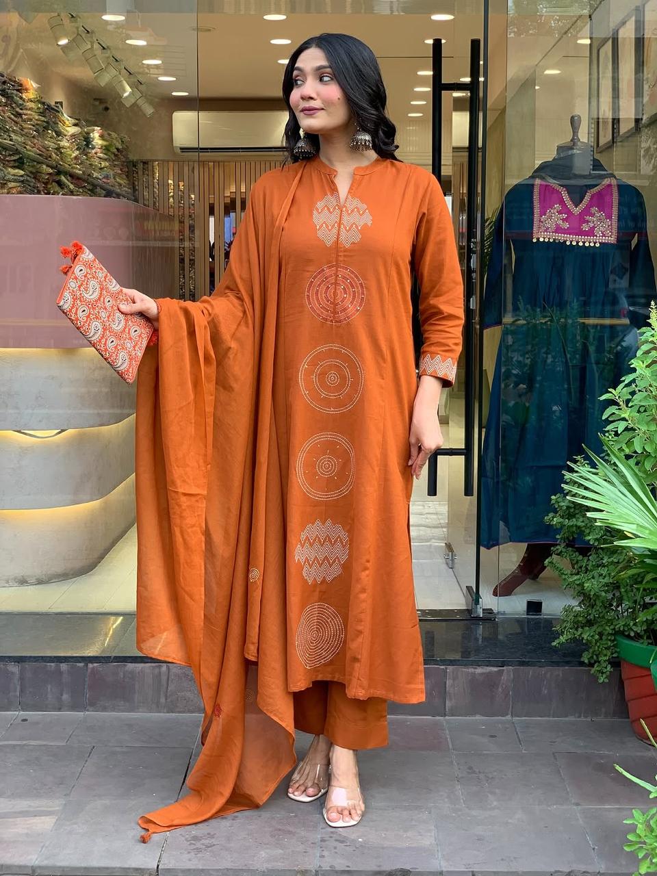 Cotton Kurta, Pant and Dupatta Set