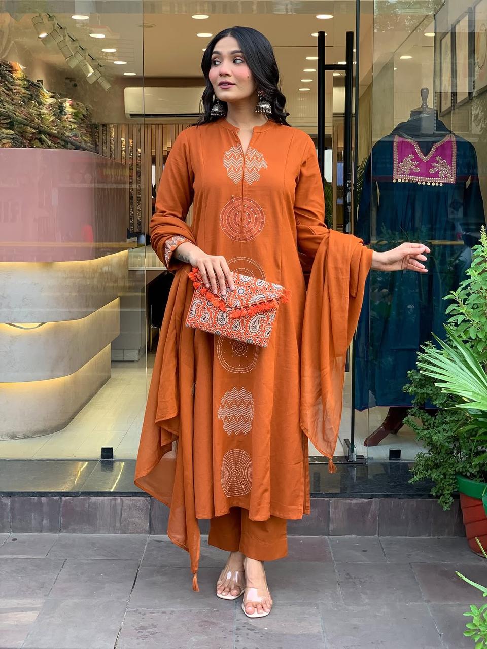 Cotton Kurta, Pant and Dupatta Set