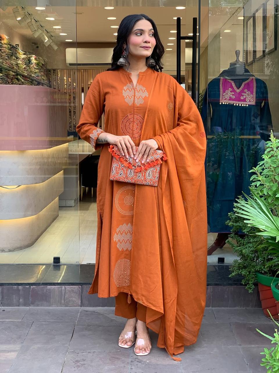 Cotton Kurta, Pant and Dupatta Set