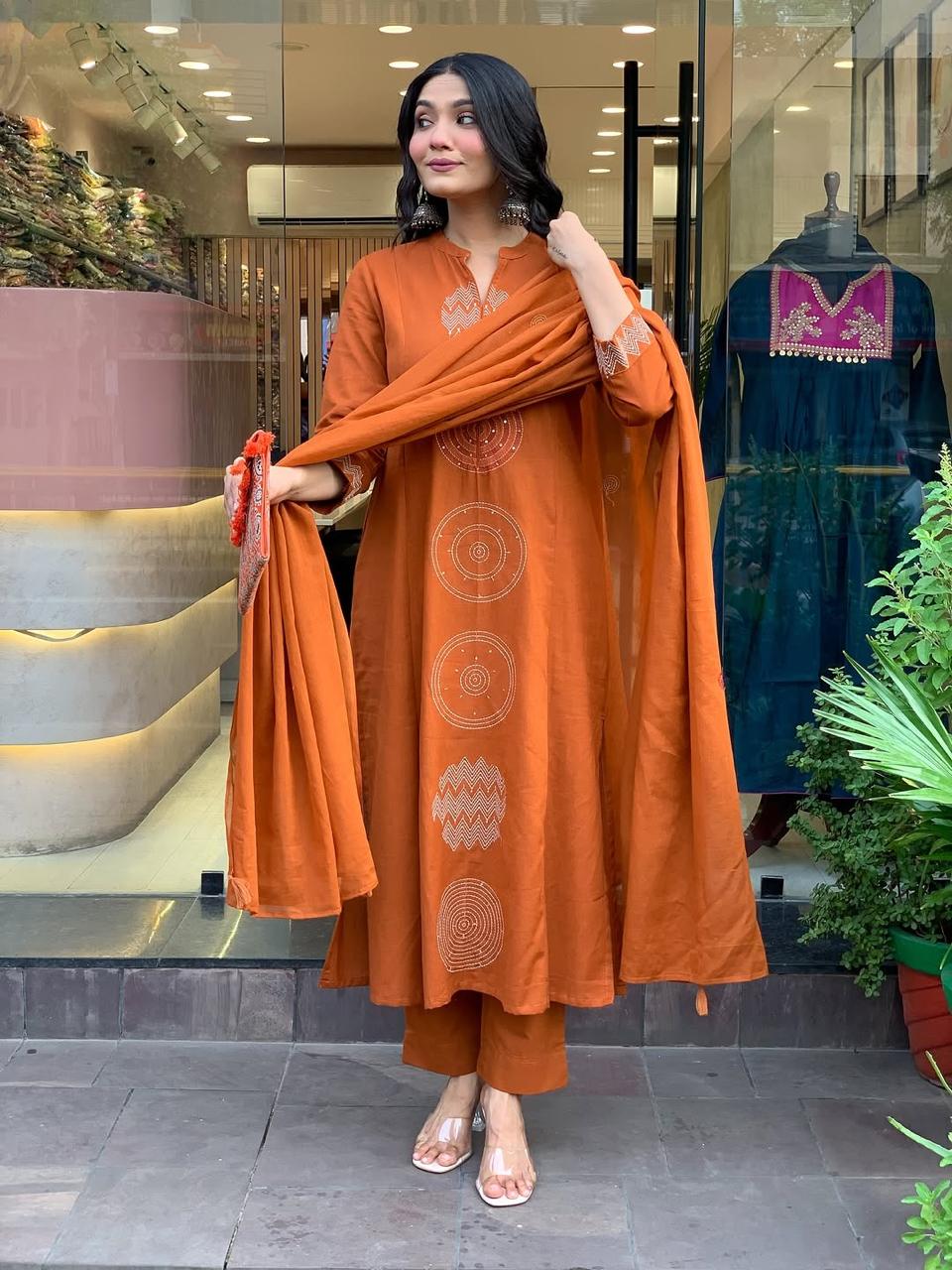 Cotton Kurta, Pant and Dupatta Set