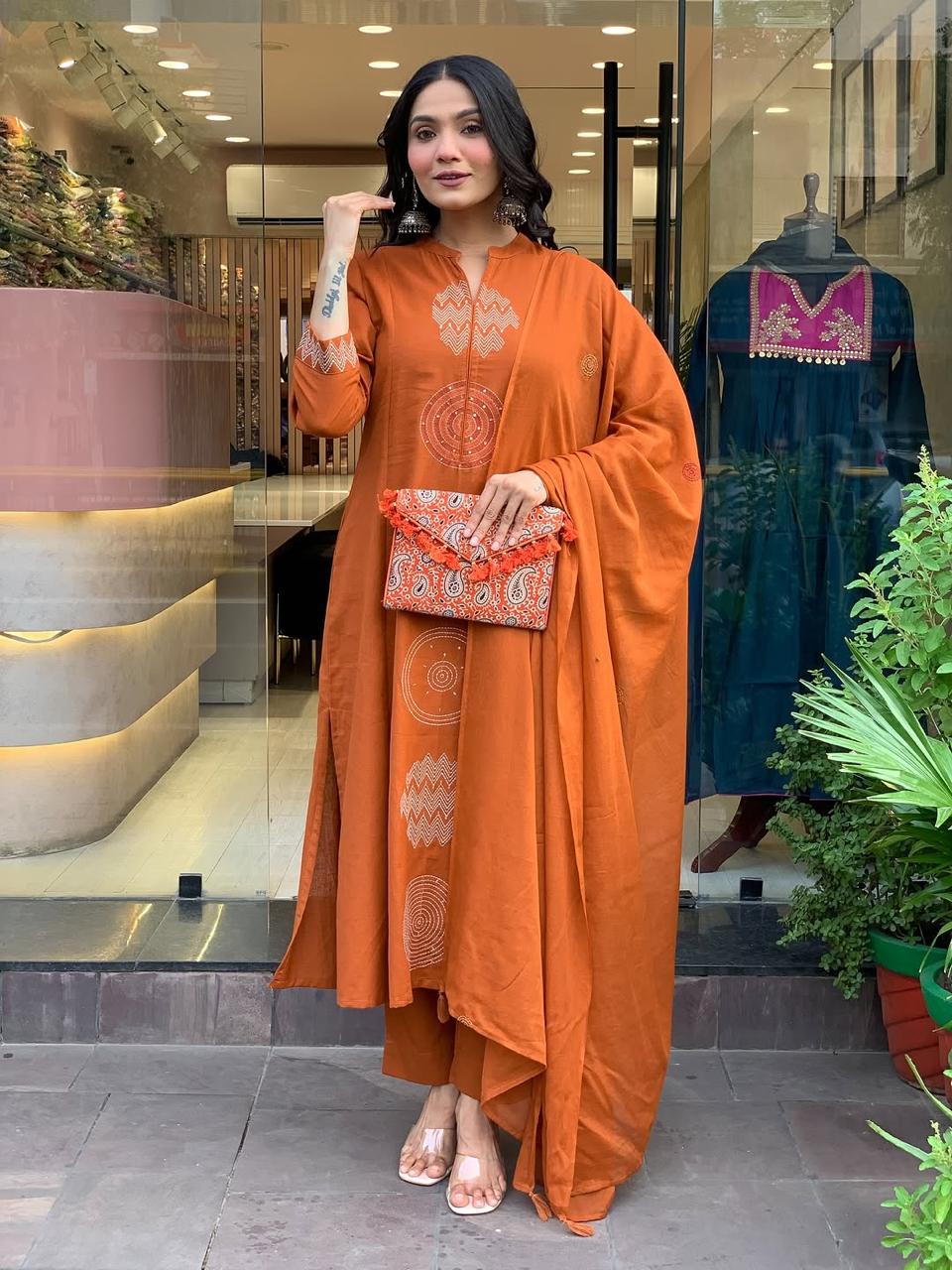 Cotton Kurta, Pant and Dupatta Set