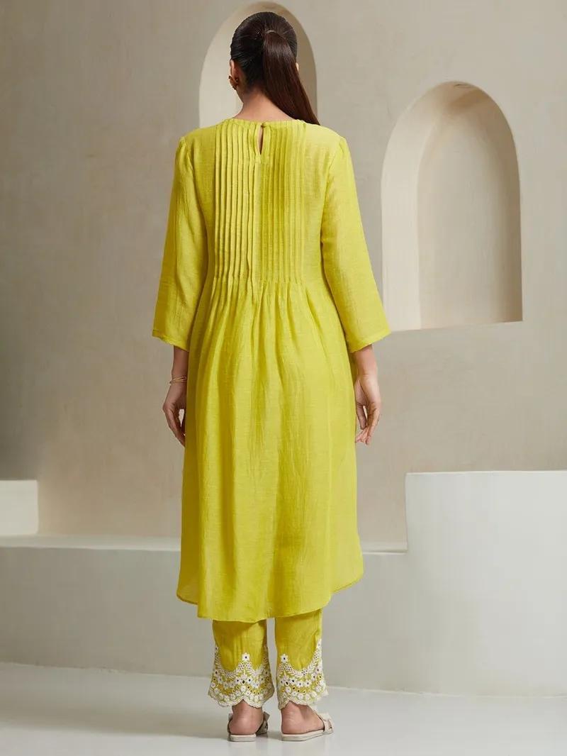 Lemon Color  Kurta With  Heavy  Embroidered Pants & Malmal Dupatta