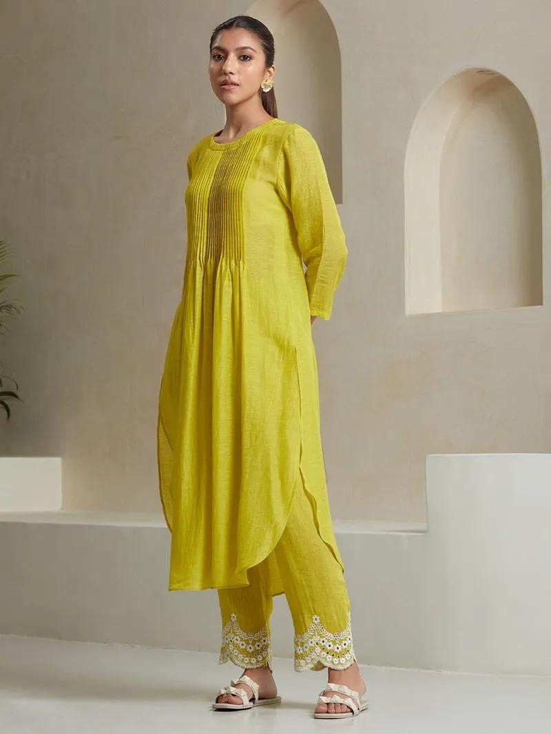 Lemon Color  Kurta With  Heavy  Embroidered Pants & Malmal Dupatta