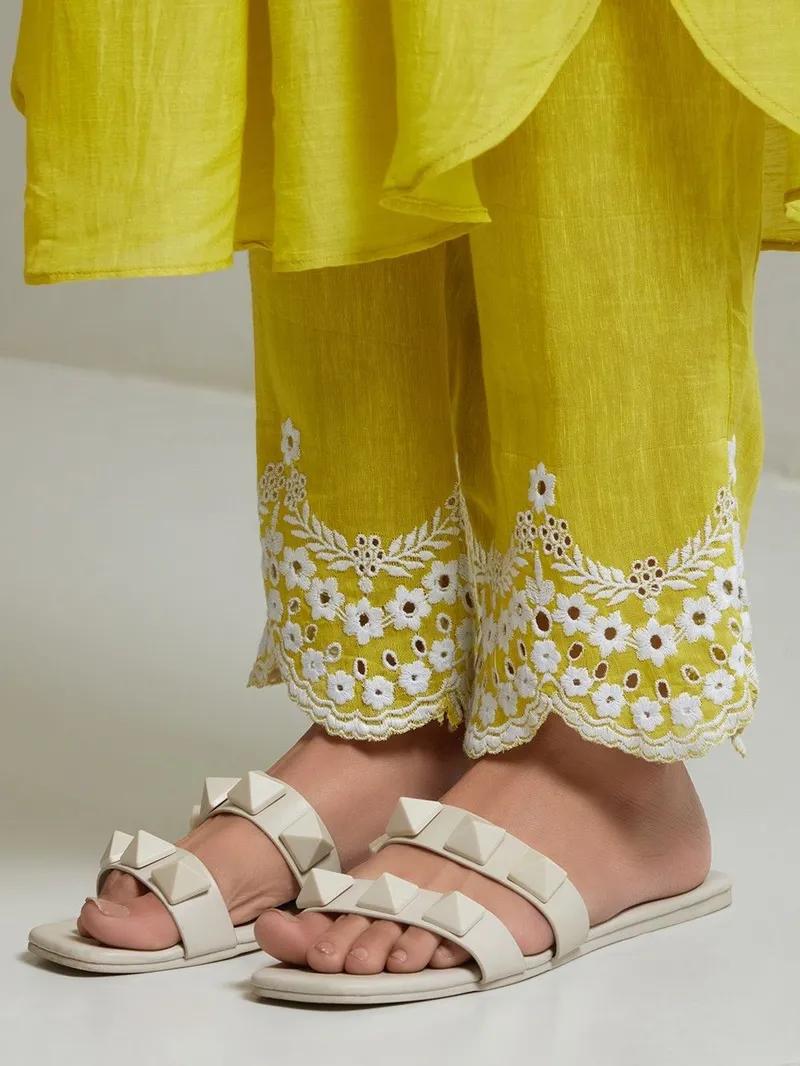 Lemon Color  Kurta With  Heavy  Embroidered Pants & Malmal Dupatta
