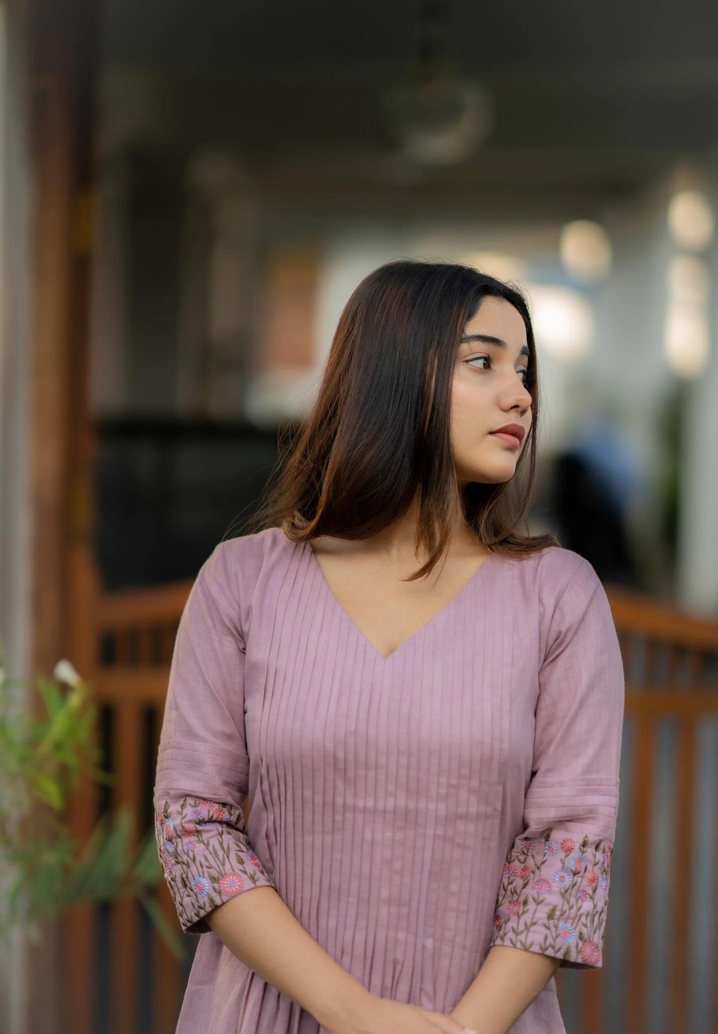 Cotton dress with floral embroidery and Printex detailing on yoke and sleeves
