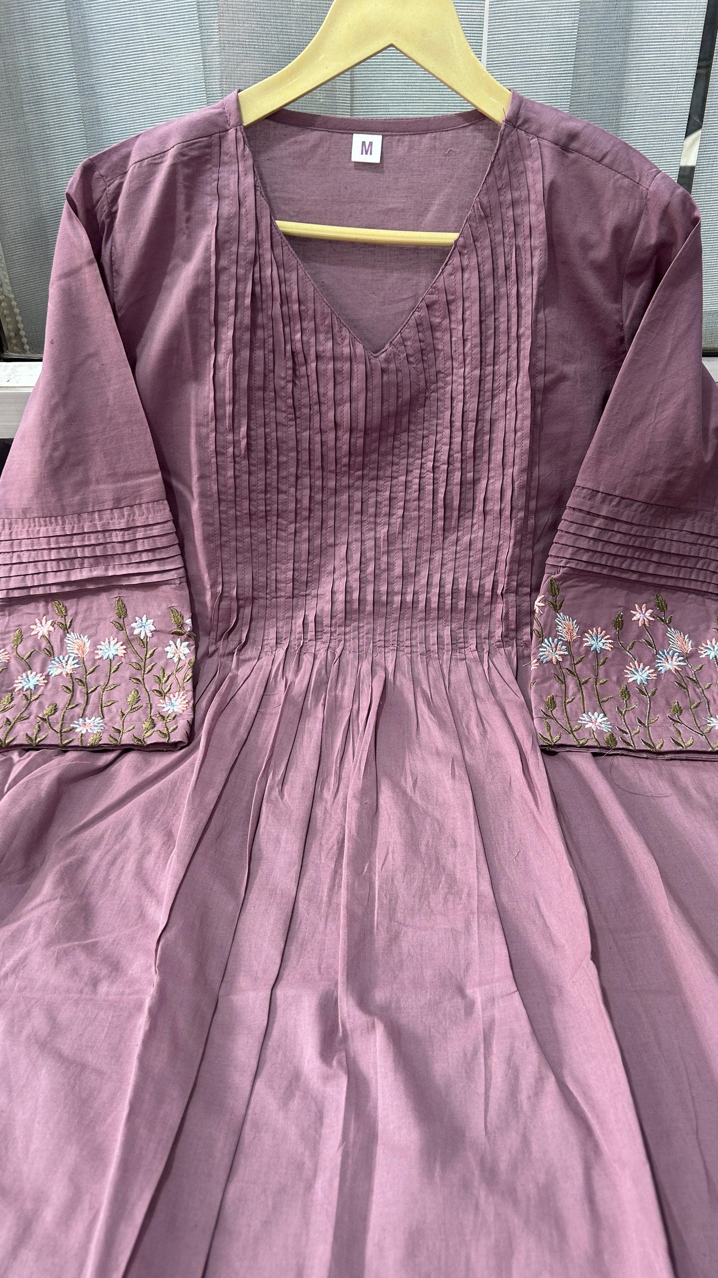 Cotton dress with floral embroidery and Printex detailing on yoke and sleeves