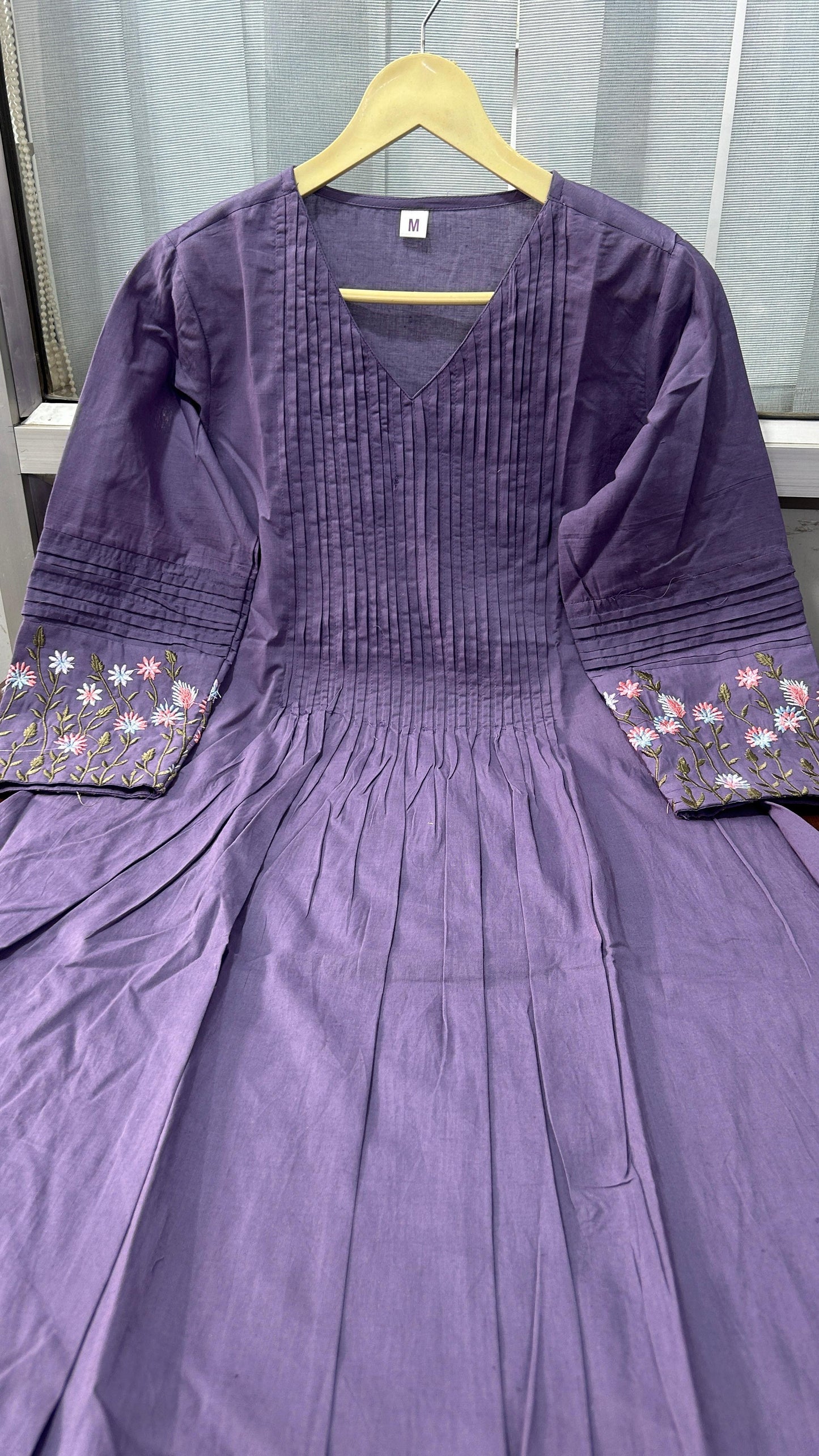 Cotton dress with floral embroidery and Printex detailing on yoke and sleeves