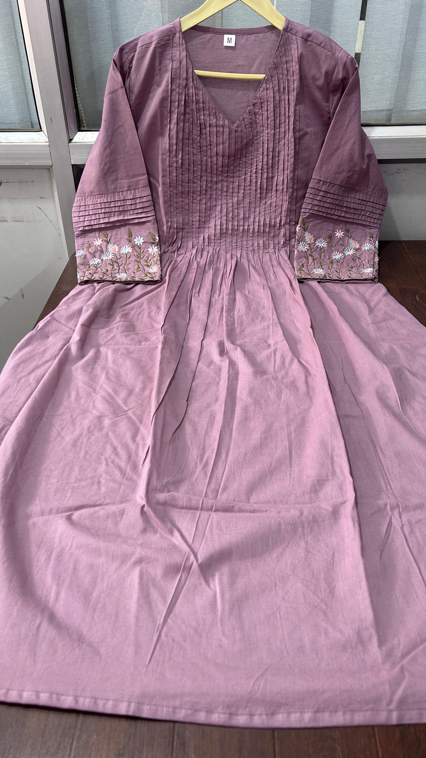 Cotton dress with floral embroidery and Printex detailing on yoke and sleeves