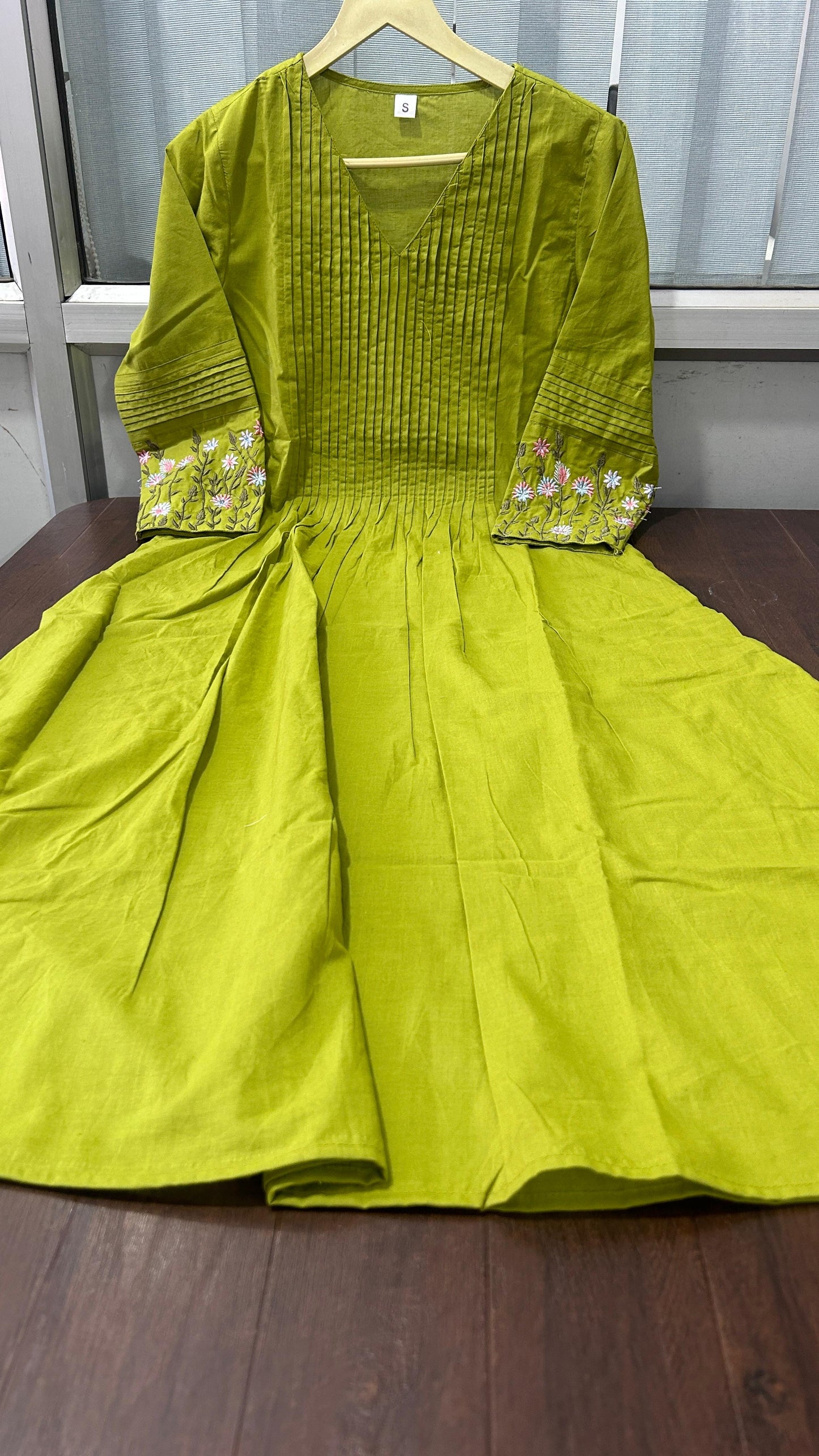 Cotton dress with floral embroidery and Printex detailing on yoke and sleeves