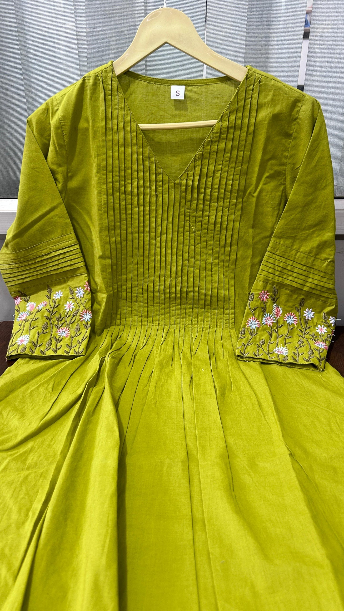 Cotton dress with floral embroidery and Printex detailing on yoke and sleeves
