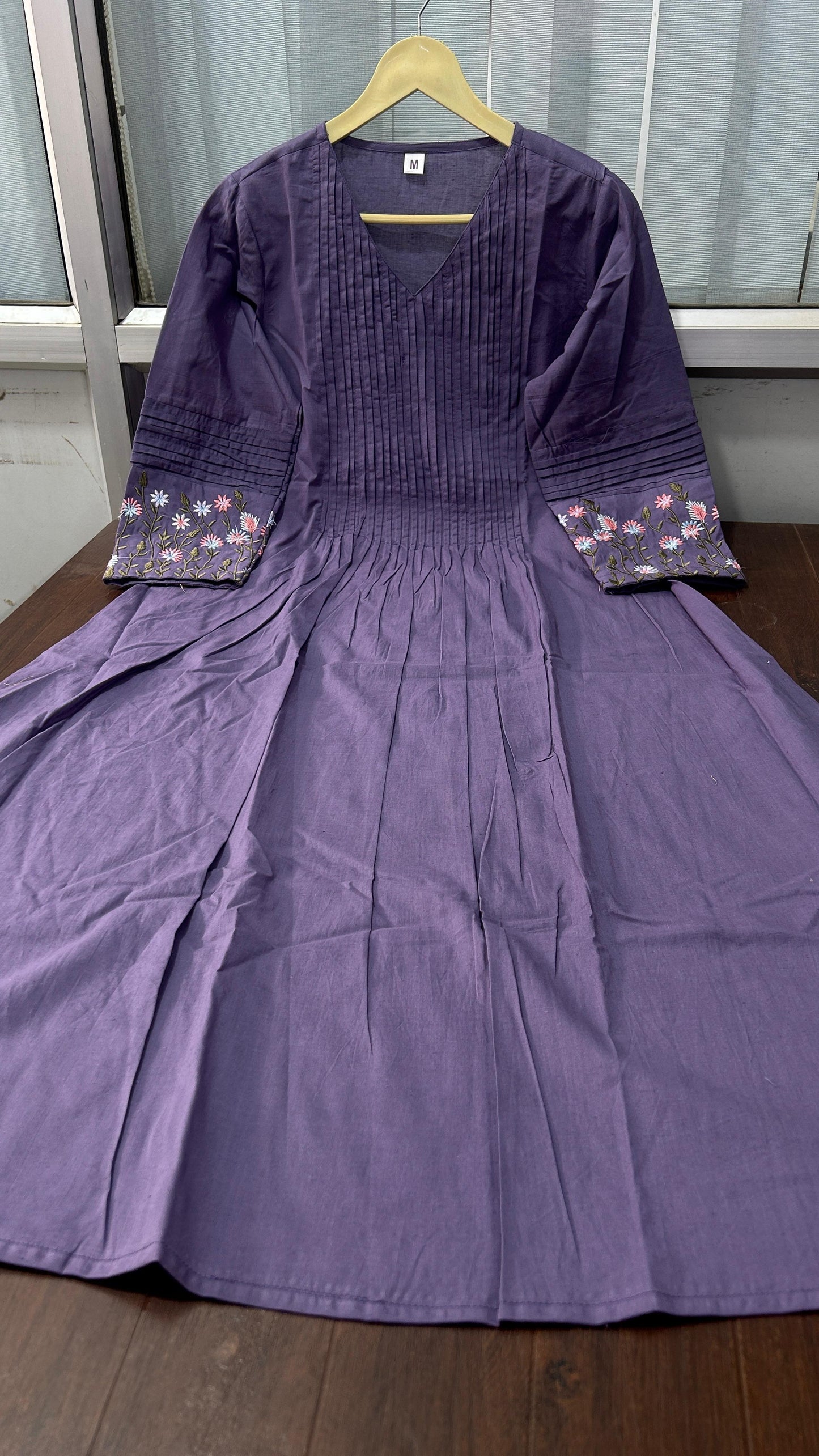 Cotton dress with floral embroidery and Printex detailing on yoke and sleeves