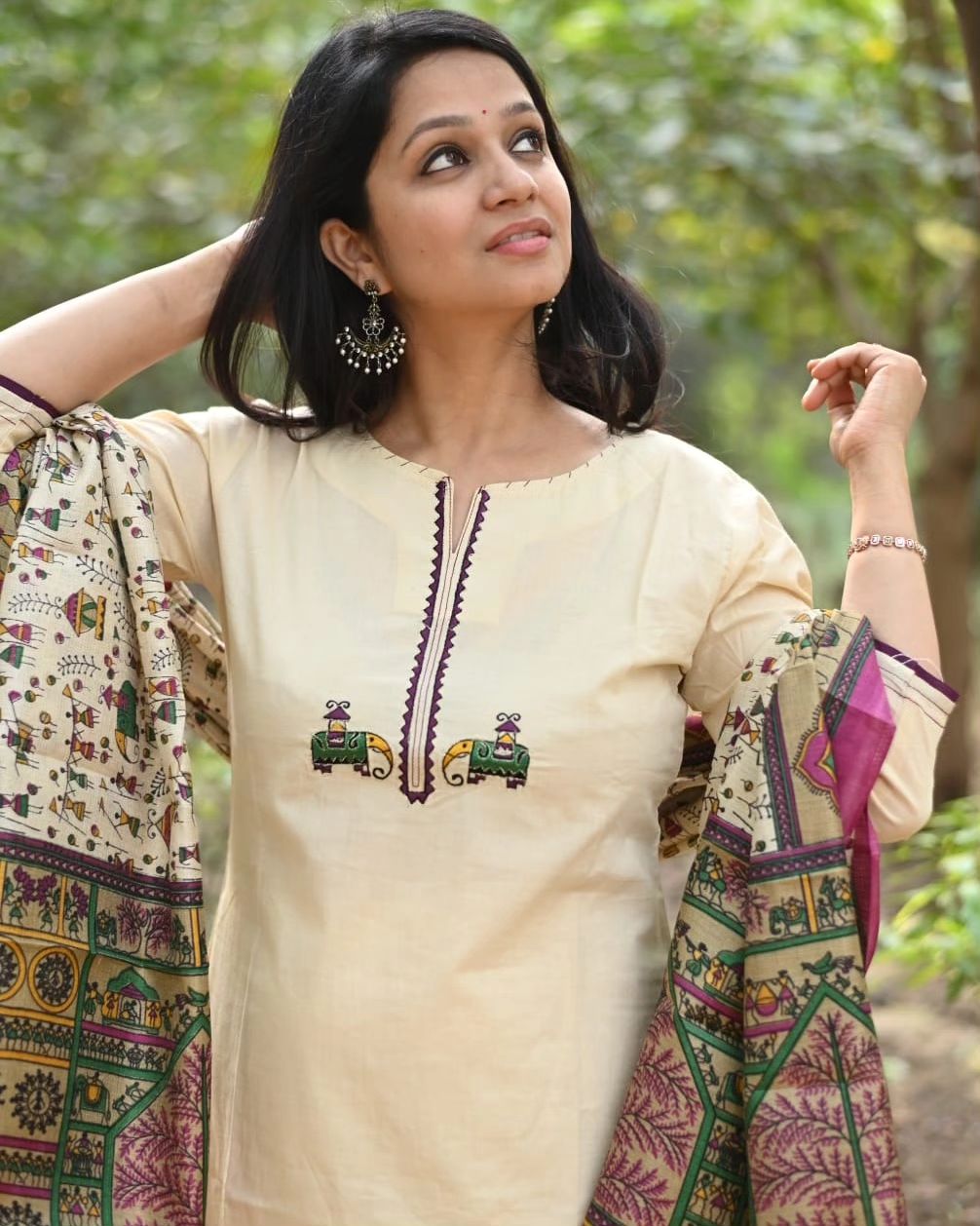 Cream Color Kurta With  Heavy  Embroidered & Chanderi Dupatta
