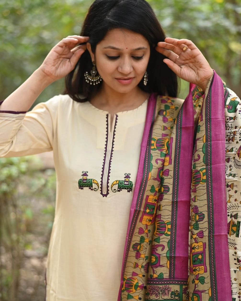 Cream Color Kurta With  Heavy  Embroidered & Chanderi Dupatta