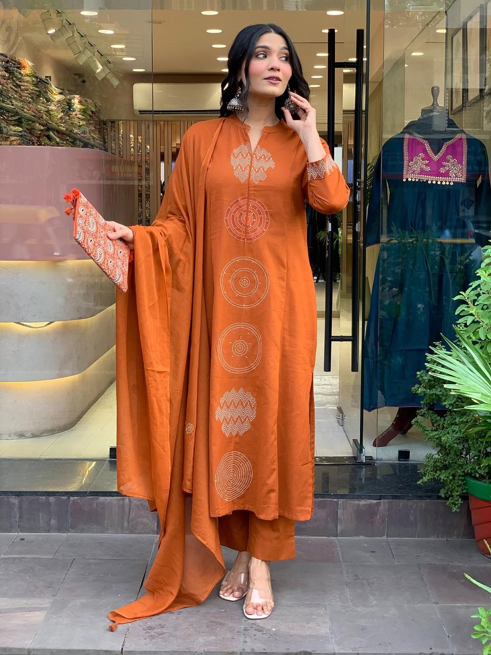 Cotton Kurta, Pant and Dupatta Set