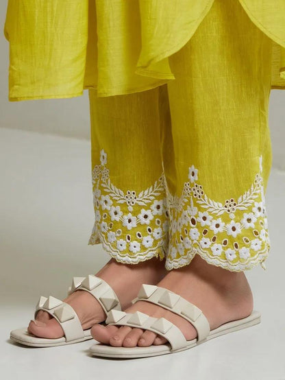 Lemon Color  Kurta With  Heavy  Embroidered Pants & Malmal Dupatta