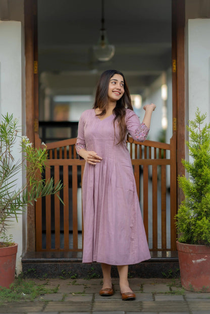 Cotton dress with floral embroidery and Printex detailing on yoke and sleeves