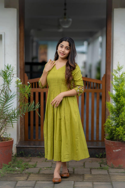 Cotton dress with floral embroidery and Printex detailing on yoke and sleeves