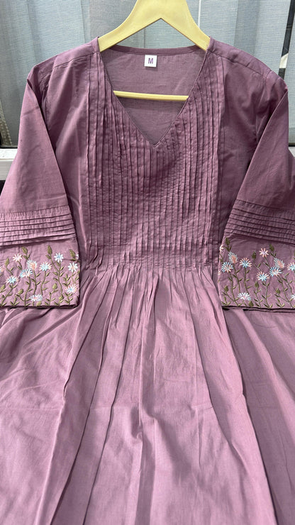 Cotton dress with floral embroidery and Printex detailing on yoke and sleeves