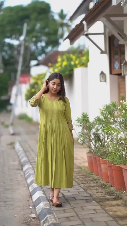 Cotton dress with floral embroidery and Printex detailing on yoke and sleeves